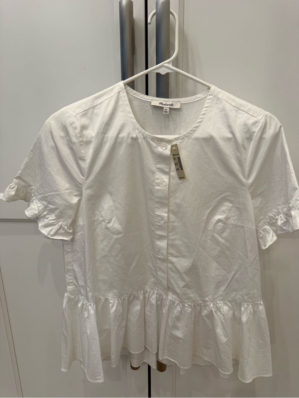 Madewell NWT White Ruffled Button Front Blouse